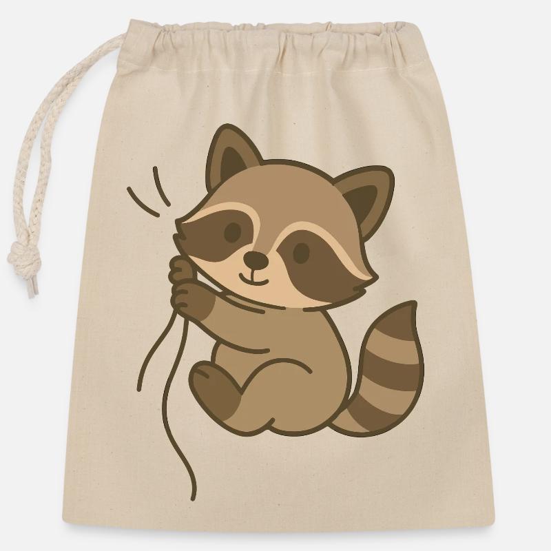 Snuggled up raccoon - Closable cotton gift bag (25x30cm) - nature