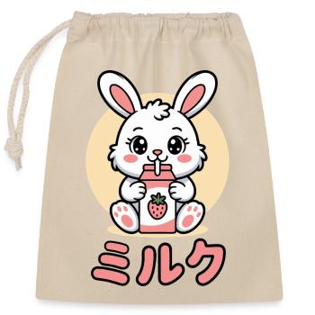 Kawaii Rabbit Drinking Strawberry Milk Cute Bunny - Closable cotton gift bag (25x30cm) - nature - Front