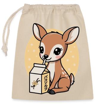 Kawaii Hirsch Trinken Vanille Milch Cartoon Tier - Verschließbarer Geschenkbeutel aus Baumwolle (25x30cm) - Natur - Vorne