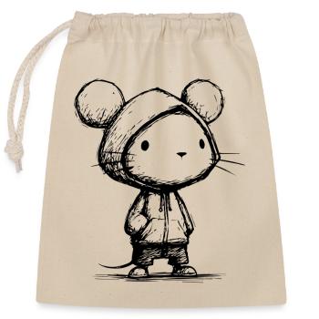 Kawaii Maus Cartoon Skizze – süß & lustig Motiv - Verschließbarer Geschenkbeutel aus Baumwolle (25x30cm) - Natur - Vorne