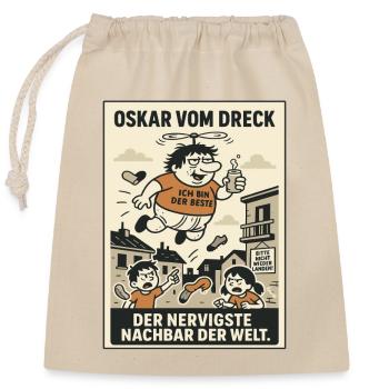 Fliegender nerviger Nachbar im Wohnviertel - Verschließbarer Geschenkbeutel aus Baumwolle (25x30cm) - Natur - Vorne