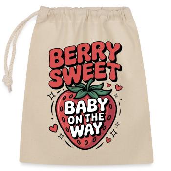 Sweet Strawberry Baby on the Way Announcement - Closable cotton gift bag (25x30cm) - nature - Front