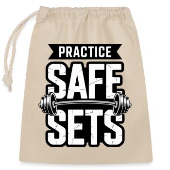 Practice Safe Sets Fitness Gym Gewichtheben Humor - Verschließbarer Geschenkbeutel aus Baumwolle (25x30cm) - Natur - Vorne