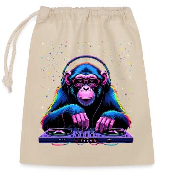 Bunter DJ-Affe mit Kopfhörern und Brille - Verschließbarer Geschenkbeutel aus Baumwolle (25x30cm) - Natur - Vorne