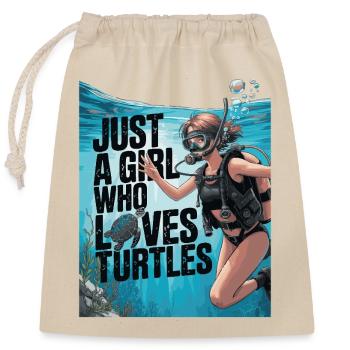 Just a girl who loves turtles - Verschließbarer Geschenkbeutel aus Baumwolle (25x30cm) - Natur - Vorne