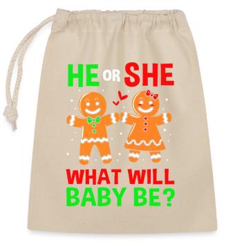 Révélation du sexe de Noël de la future maman - Sac cadeau en coton avec cordon (25 x 30 cm) - nature - Devant