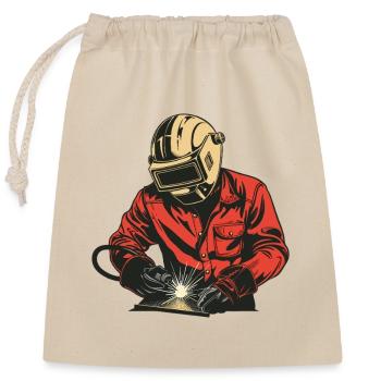 Schweißer in rotem Kombi mit Helm - Verschließbarer Geschenkbeutel aus Baumwolle (25x30cm) - Natur - Vorne