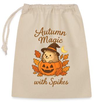 Magie de l’automne avec des épines – Hérisson doux dans une citrouille - Sac cadeau en coton avec cordon (25 x 30 cm) - nature - Devant