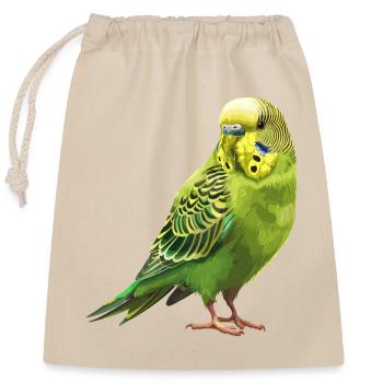 Lebensfreude Wellensittich Design - Verschließbarer Geschenkbeutel aus Baumwolle (25x30cm) - Natur - Vorne