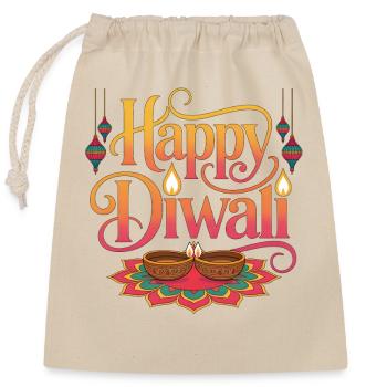 Happy Diwali Lichter Rangoli - Verschließbarer Geschenkbeutel aus Baumwolle (25x30cm) - Natur - Vorne