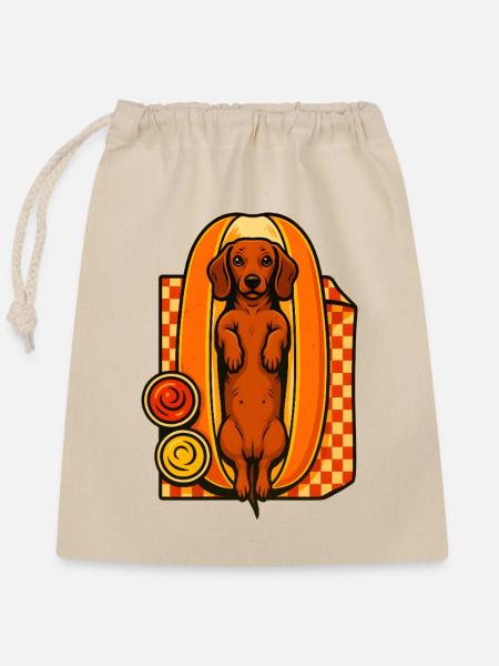 Dackel im Hotdog-Brötchen - Verschließbarer Geschenkbeutel aus Baumwolle (25x30cm) - Natur