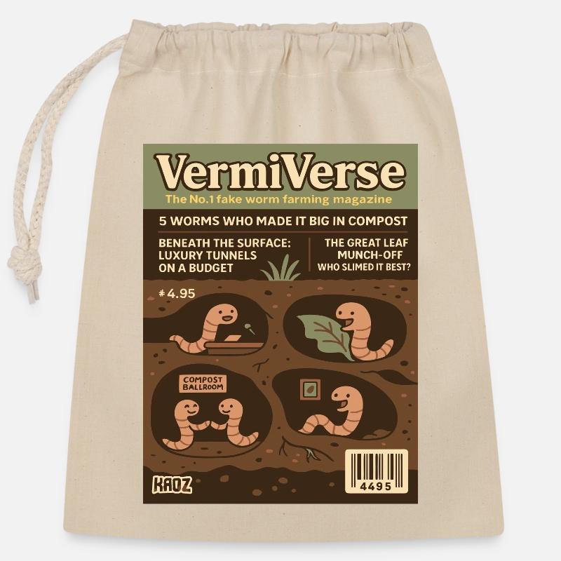 VermiVerse Ormefarming Parodimagasin - Gavepose av bomull med lukkemekanisme (25x30cm) - natur