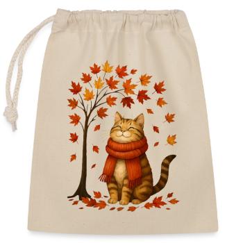Chat d’automne avec écharpe rouge - Sac cadeau en coton avec cordon (25 x 30 cm) - nature - Devant
