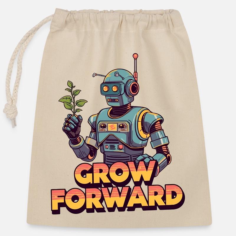 Grandir vers l’avant – Robot de science-fiction rétro - Sac cadeau en coton avec cordon (25 x 30 cm) - nature
