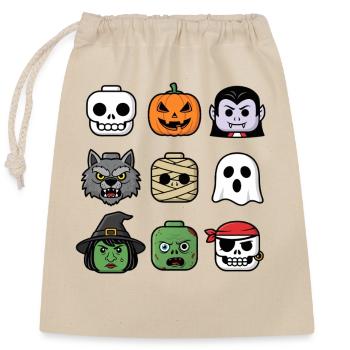 Halloween Building Block Heads Youth Child Halloween - Closable cotton gift bag (25x30cm) - nature - Front