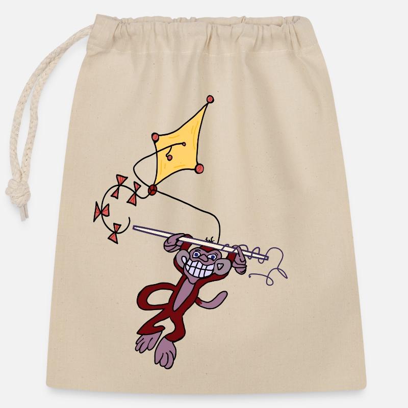 Singe Aventure - Sac cadeau en coton avec cordon (25 x 30 cm) - nature