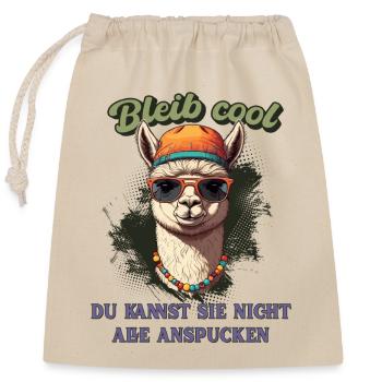 Lama Spruch – Bleib cool, lustiges Fun Shirt - Verschließbarer Geschenkbeutel aus Baumwolle (25x30cm) - Natur - Vorne
