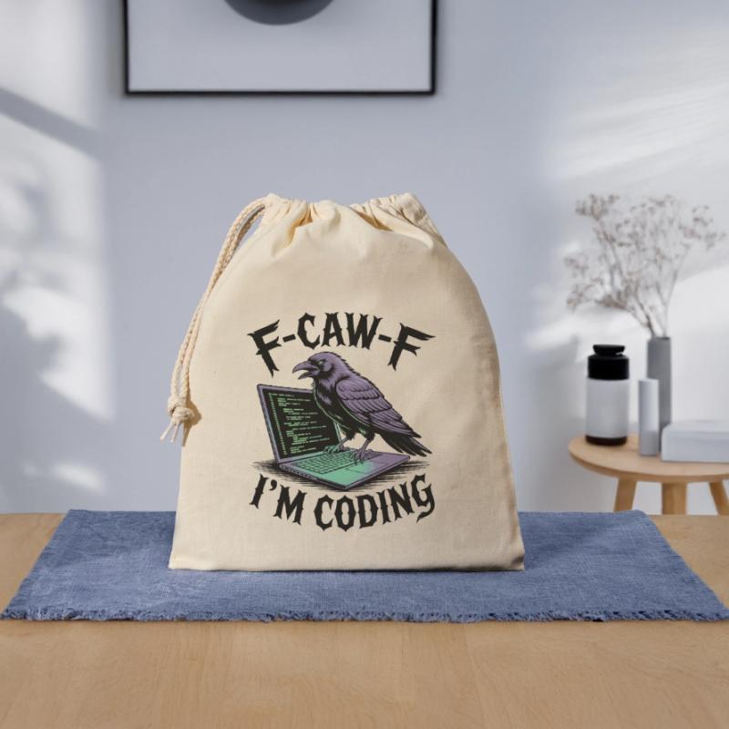 RabenCoder: Code Raven am Laptop Verschließbarer Geschenkbeutel aus Baumwolle (25x30cm)