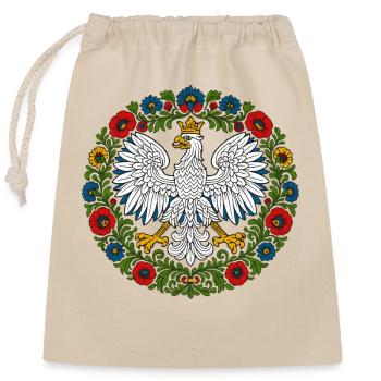 Polish Eagle Folk Art Floral Emblem - Closable cotton gift bag (25x30cm) - nature - Front
