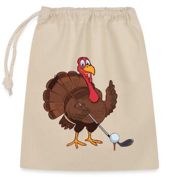 Funny Turkey Playing Golf - Closable cotton gift bag (25x30cm) - nature - Front
