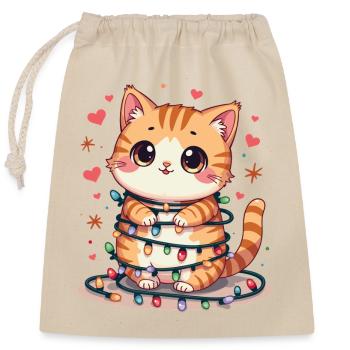 Chat de Noël - Sac cadeau en coton avec cordon (25 x 30 cm) - nature - Devant
