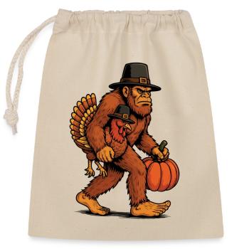 Bigfoot Carrying Turkey Thanksgiving Humor - Closable cotton gift bag (25x30cm) - nature - Front