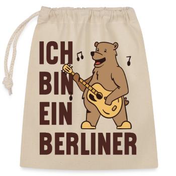 Berliner-Bär mit Gitarre - Ich bin ein Berliner! - Verschließbarer Geschenkbeutel aus Baumwolle (25x30cm) - Natur - Vorne