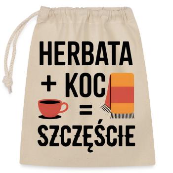 Tea and Blanket Happiness - Closable cotton gift bag (25x30cm) - nature - Front