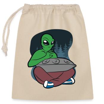 Alien Handpan Design – Vibrations cosmiques et son - Sac cadeau en coton avec cordon (25 x 30 cm) - nature - Devant