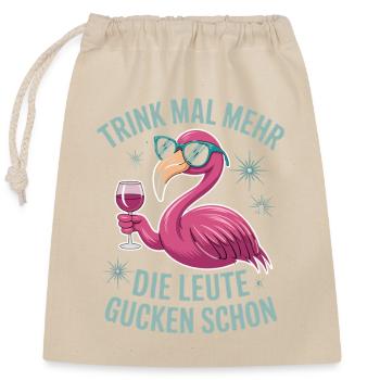 Buvez plus, les gens regardent déjà les flamants roses - Sac cadeau en coton avec cordon (25 x 30 cm) - nature - Devant