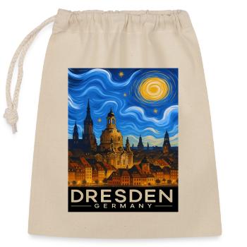 Dresden Nachtlicht Skyline - Verschließbarer Geschenkbeutel aus Baumwolle (25x30cm) - Natur - Vorne