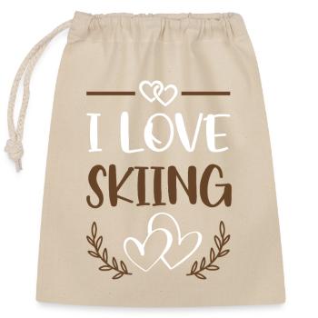 I Love Skiing Wintersport Herz - Verschließbarer Geschenkbeutel aus Baumwolle (25x30cm) - Natur - Vorne
