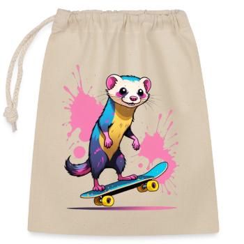 Buntes Skateferret Farbspritzer - Verschließbarer Geschenkbeutel aus Baumwolle (25x30cm) - Natur - Vorne