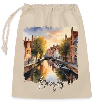 Bruges Aquarelle, Bruges Belgique - Sac cadeau en coton avec cordon (25 x 30 cm) - nature - Devant