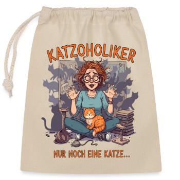 Katzoholiker Nur noch eine Katze - Lustiger Spruch - Verschließbarer Geschenkbeutel aus Baumwolle (25x30cm) - Natur - Vorne