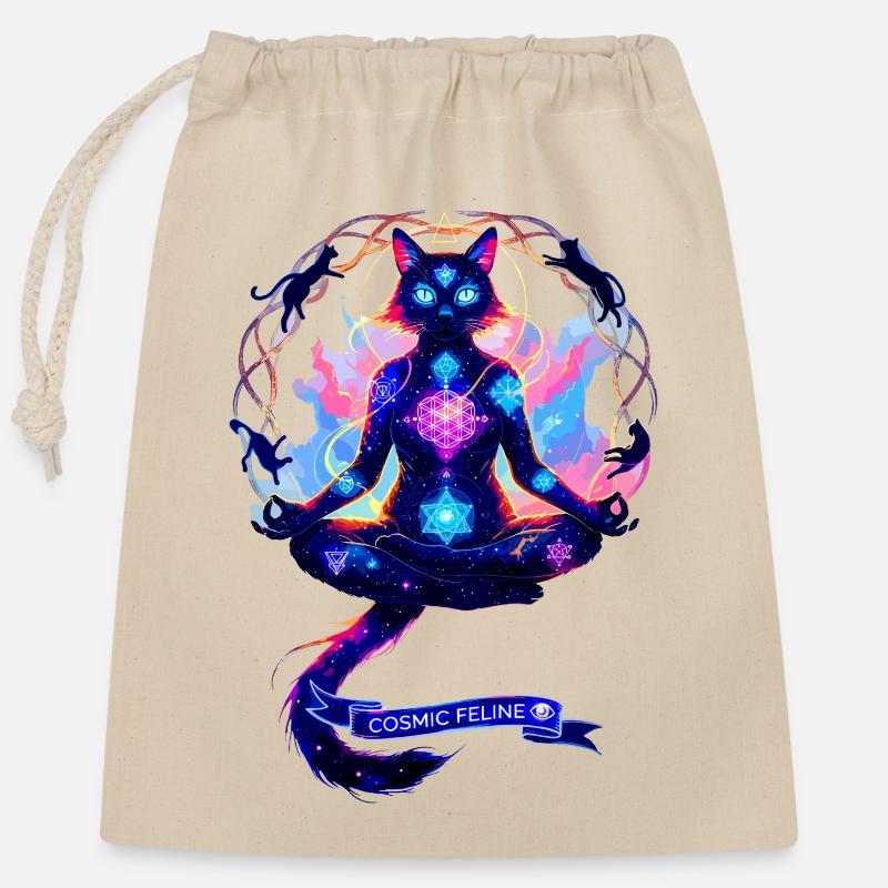 Cosmic Chakra Katze - Verschließbarer Geschenkbeutel aus Baumwolle (25x30cm) - Natur