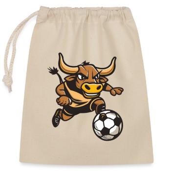 Stier Fußballheld im Sprint - Verschließbarer Geschenkbeutel aus Baumwolle (25x30cm) - Natur - Vorne