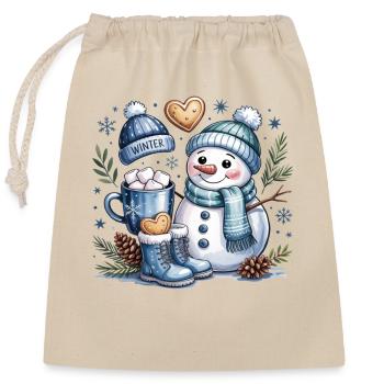 Bonhomme de neige magique d’hiver Cacao - Sac cadeau en coton avec cordon (25 x 30 cm) - nature - Devant