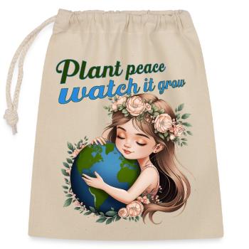Paix des plantes – Regardez-la grandir | Design de l’Amour Terrien - Sac cadeau en coton avec cordon (25 x 30 cm) - nature - Devant