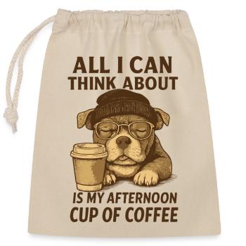 Sleeping dog thinks of coffee - Closable cotton gift bag (25x30cm) - nature - Front