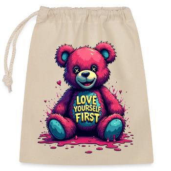 Aime-toi d’abord Teddy Bear Graffiti - Sac cadeau en coton avec cordon (25 x 30 cm) - nature - Devant