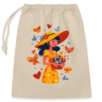 Spring fairy with flower basket - Closable cotton gift bag (25x30cm) - nature - Front