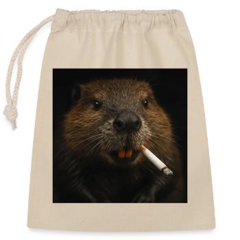Smoking Beaver - Verschließbarer Geschenkbeutel aus Baumwolle (25x30cm) - Natur - Vorne