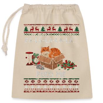 Chat de Noël dans une boîte – demandes de nourriture - Sac cadeau en coton avec cordon (25 x 30 cm) - nature - Devant