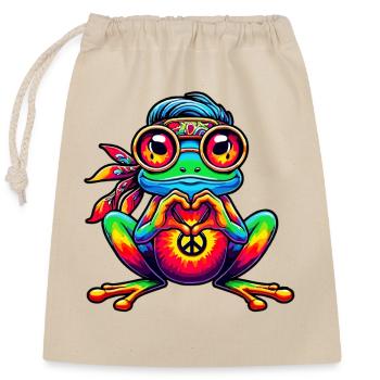 Hippie Frog 70s 1970s 60s Party - Closable cotton gift bag (25x30cm) - nature - Front