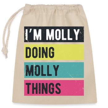 Ich bin Molly, die Molly-Dinge in Retro-Farben macht - Verschließbarer Geschenkbeutel aus Baumwolle (25x30cm) - Natur - Vorne