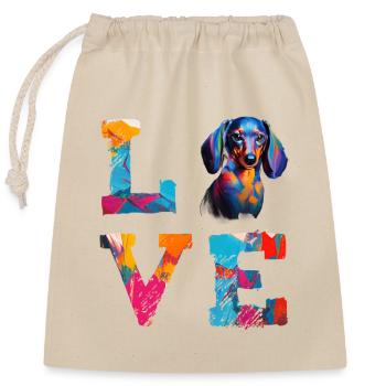 Farbenfroher Dackel Love Art Doxie Hund - Verschließbarer Geschenkbeutel aus Baumwolle (25x30cm) - Natur - Vorne