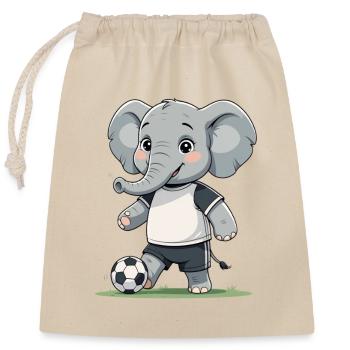 Elefant Fußballkicker - Verschließbarer Geschenkbeutel aus Baumwolle (25x30cm) - Natur - Vorne
