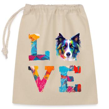 Colorful Border Collie Love Dog Art Portrait - Closable cotton gift bag (25x30cm) - nature - Front