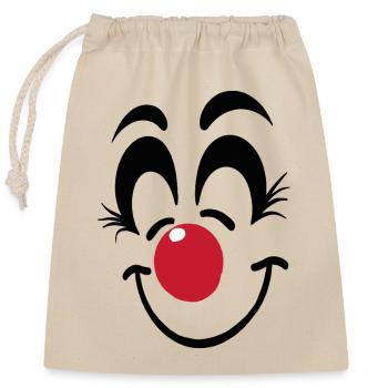 Fröhliches Clown Gesicht Karneval Fasnet Fasching - Verschließbarer Geschenkbeutel aus Baumwolle (25x30cm) - Natur - Vorne